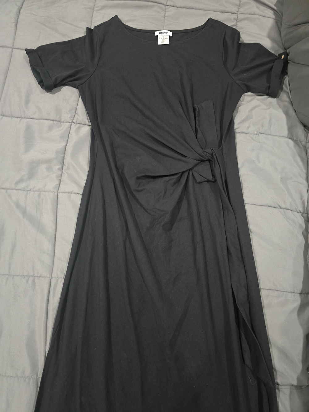 DKNY Black Short-Sleeve Knot Front Midi Dress